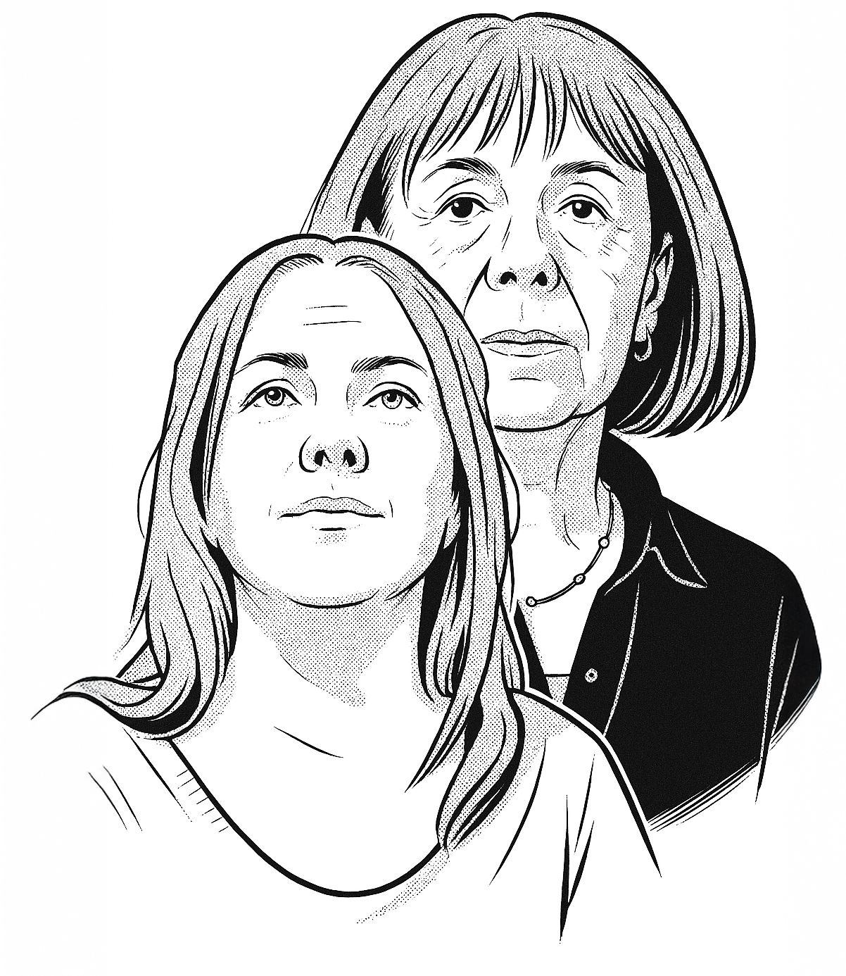 Caroline Darian y su madre, Gisèle Pelicot. Ilustración de Nicolás Consuegra.