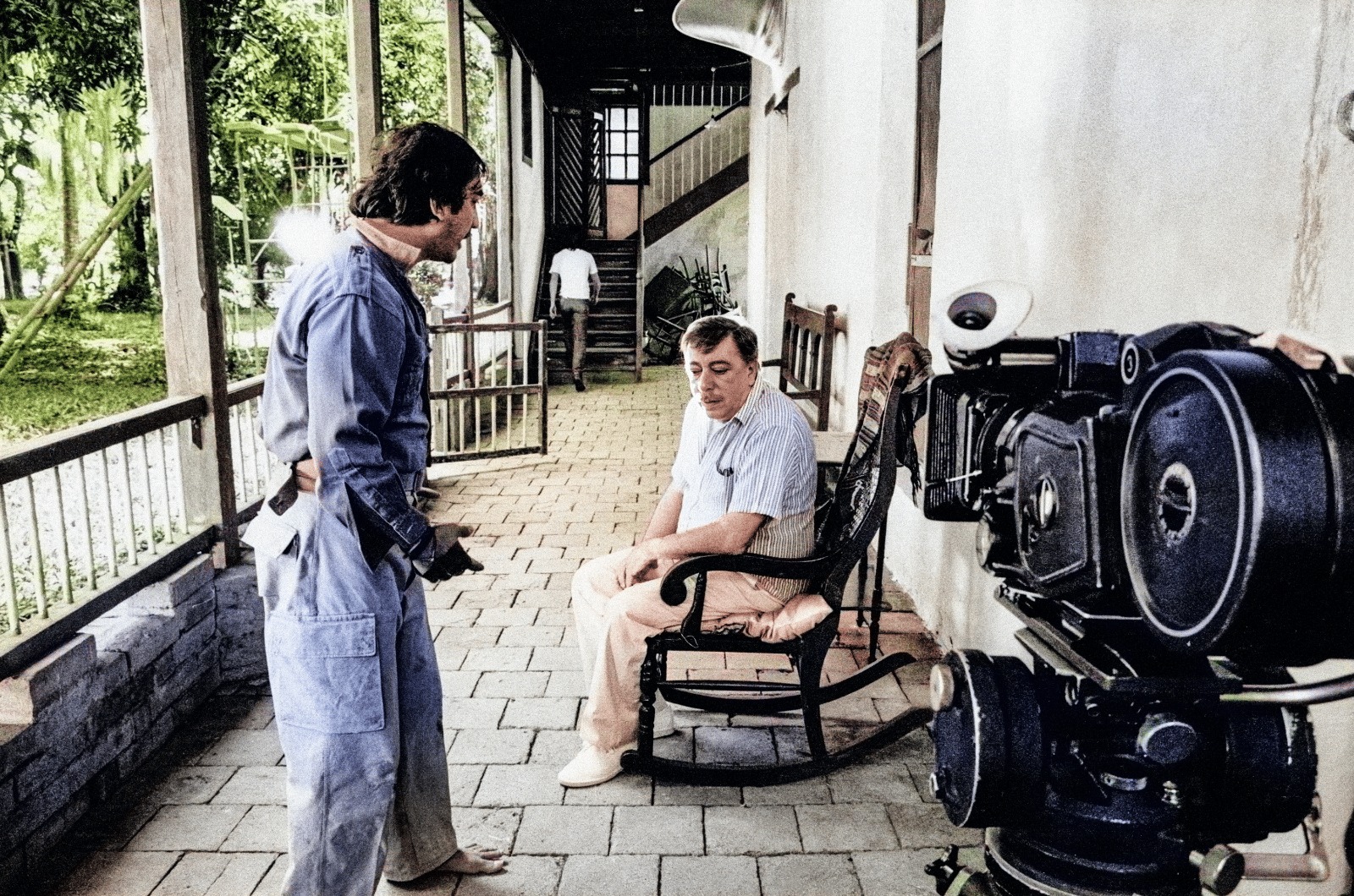 Carlos Mayolo y José Lewgoy (don Graci) durante el primer día de rodaje.