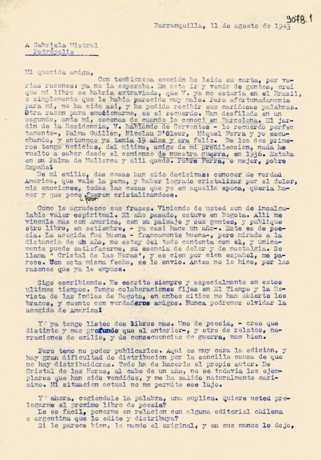 Carta de María Enciso para Gabriela Mistral (1927).