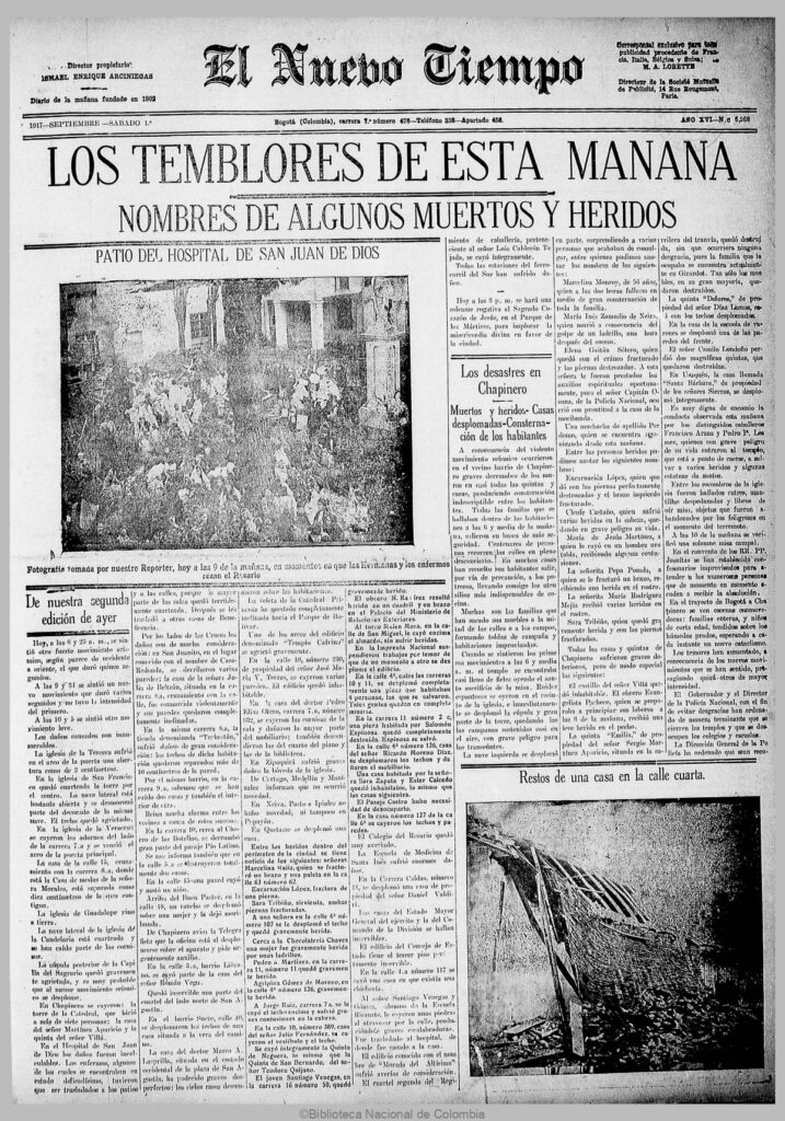 Portada El Nuevo Tiempo, 1 de septiembre de 1917.