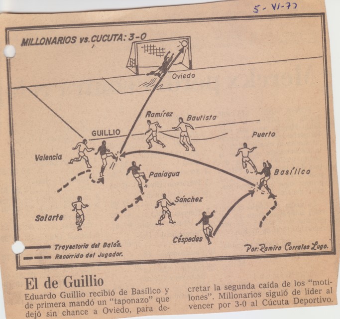 Eduardo Guillio recibió de Basílico y de primera mandó un taponazo que dejó sin chance a Oviedo, para decretar la segunda caída de los “motilones”. Millonarios siguió de líder al vencer por 3-0 al Cúcuta Deportivo.