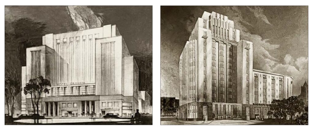 Propuesta para el hotel Granada. Perspectiva desde el parque Santander. Bogotá, ca. 1941.