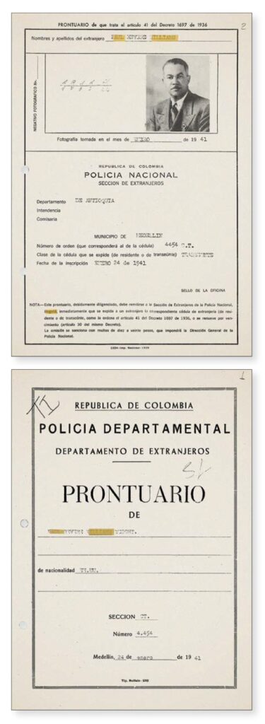 Policía Departamental. Departamento de Extranjeros.Prontuario de Paul Revere Williams. Medellín, 1941.